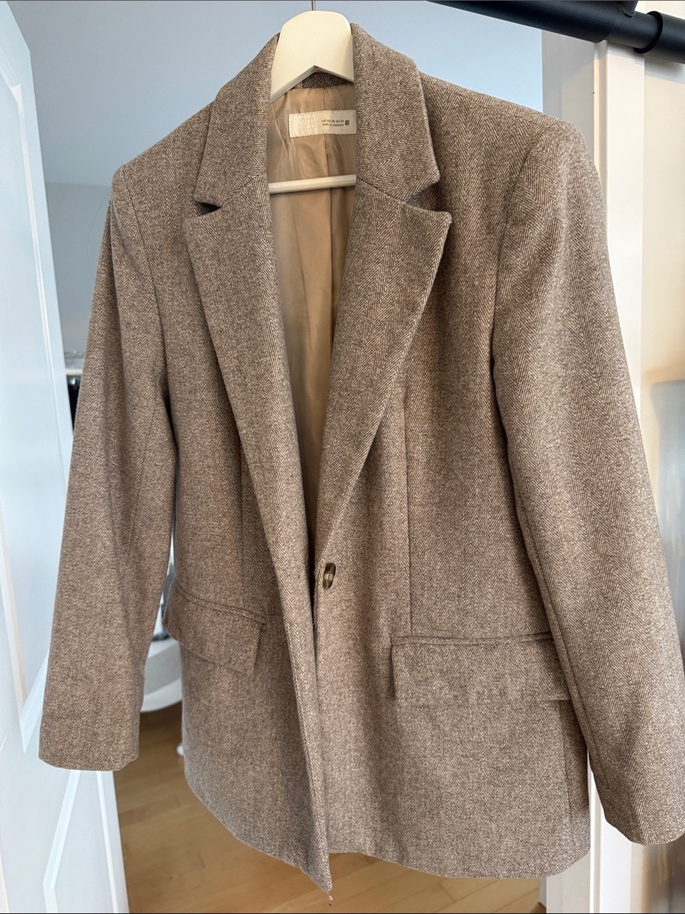 Zara Women's Taupe Tweed Blazer